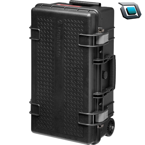 Estuche rígido Manfrotto MB PL-RL-TH55 con ruedas, asa telescópica e interior acolchado modular para transportar equipos fotográficos y de video de forma segura.