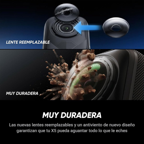 Cámara de acción Insta360 X5 360° con grabación 8K, sensores de 1/1,28", estabilización avanzada, resistencia al agua IPX8 y paquete especial con accesorios.