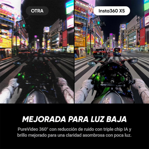 Cámara de acción Insta360 X5 360° con grabación 8K, sensores de 1/1,28", estabilización avanzada, resistencia al agua IPX8 y paquete especial con accesorios.