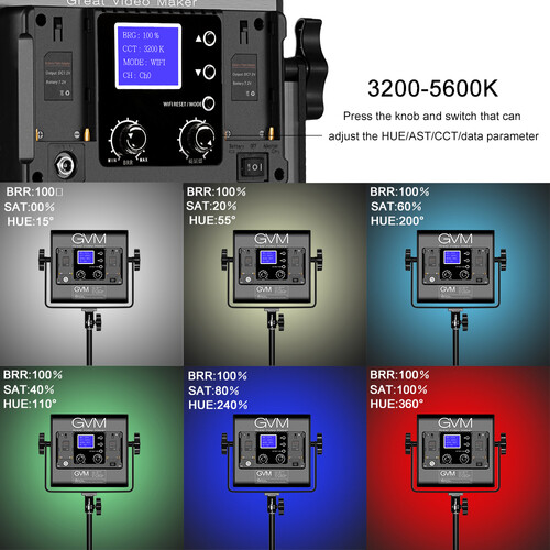 Panel de luz LED GVM 800D-RGB para fotografía y video con iluminación RGB, temperatura de color ajustable y control de iluminación