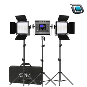 Kit de 3 paneles de luz LED GVM 800D-RGB con iluminación RGB y temperatura de color ajustable para fotografía, video y creación de contenido.