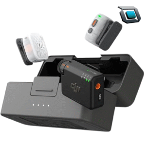 Micrófono inalámbrico DJI Mic Mini 2S con 2 transmisores, receptor móvil USB-C y estuche de carga, cancelación de ruido con IA y grabación interna de 32 bits flotantes.