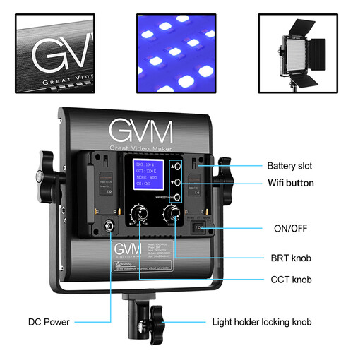 Panel de luz LED GVM 800D-RGB para fotografía y video con iluminación RGB, temperatura de color ajustable y control de iluminación