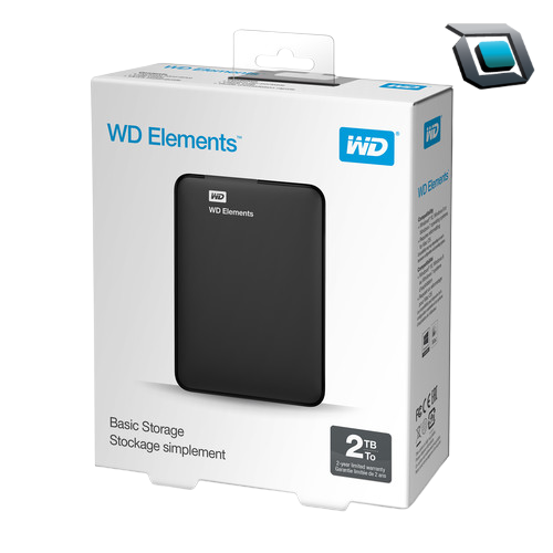 Disco duro externo portátil WD Elements de 2 TB con USB 3.0, compacto y ligero, ideal para almacenar fotografías, videos, documentos y copias de seguridad.