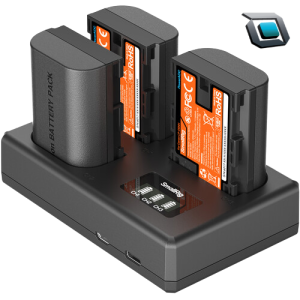 Kit SmallRig LP-E6NH con 3 baterías y cargador dual USB-C para cámaras.
