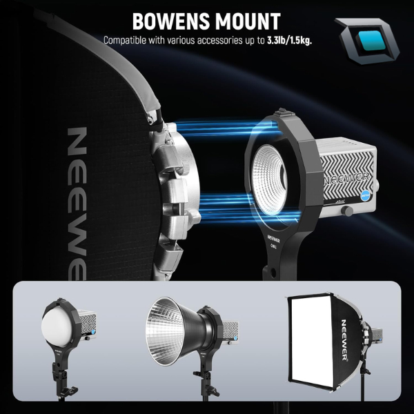 Adaptador NEEWER CHB1 para conectar modificadores Bowens a luces NEEWER Mini compatibles.