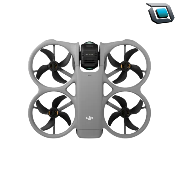 Drone DJI Avata 360 con control remoto DJI RC 2, diseñado para capturar imágenes aéreas en 360 grados y ofrecer una experiencia de vuelo inmersiva.