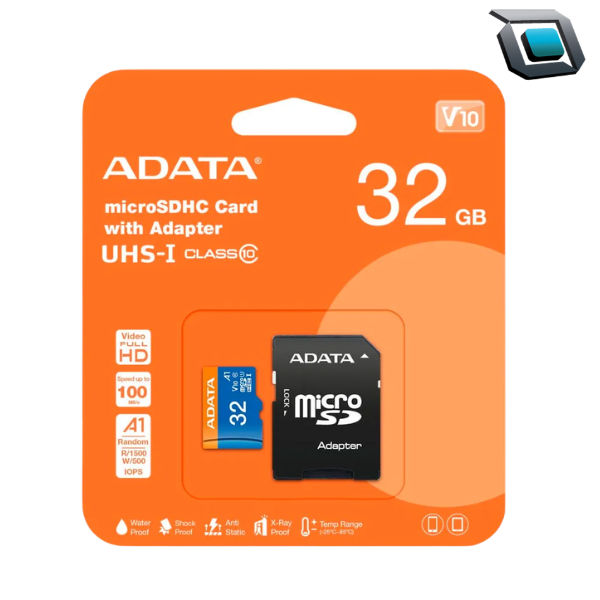 Tarjeta de memoria ADATA microSDHC de 32 GB Clase 10 con velocidad de hasta 100 MB/s y adaptador SD incluido.