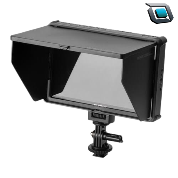 Monitor externo Viltrox DC-L1 de 7 pulgadas con conexión HDMI y batería NP-F550, ideal para monitoreo de video en cámaras y producciones audiovisuales.